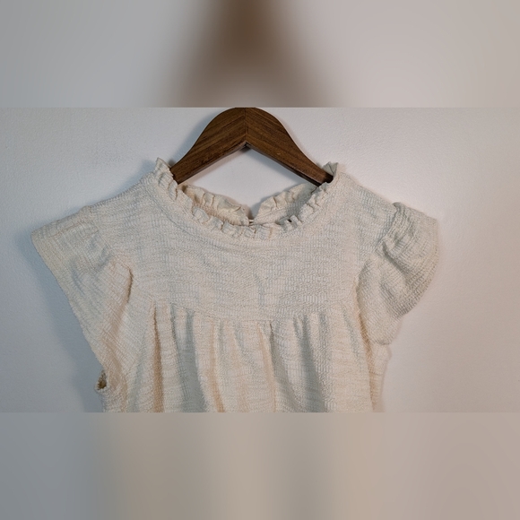 Madewell Creme Textured Flutter Sleeve Top Blouse - Picture 2 of 6